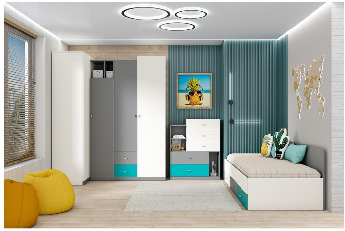 Модульная детская Клео набор 3 (Графит/Миндаль/Океан)