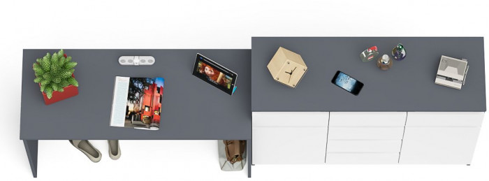 Мори Стол письменный МСП1200.1 + Комод МК1200.4, цвет графит/белый, ШхГхВ 240,8х50х94 см., универсальная сборка