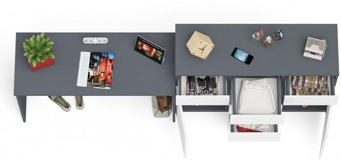 Мори Стол письменный МСП1200.1 + Комод МК1200.4, цвет графит/белый, ШхГхВ 240,8х50х94 см., универсальная сборка