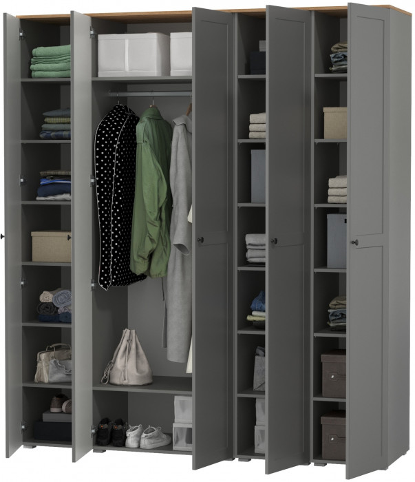 Остин Набор шкафов 03, цвет серый графит/дуб крафт золотой, ШхГхВ 200х54,3х229,6 см., универсальная сборка