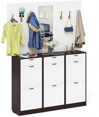 Прихожая П-6 Компоновка № 06, цвет венге/фасады МДФ белое дерево фрезеровка прованс, ШхГхВ 170х35х200 см., универсальная сборка