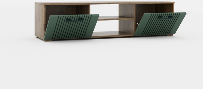 Тумба под телевизор "Монреаль" - Дуб канзас/Зеленый матовый