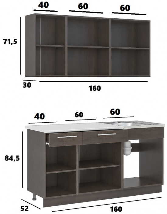 Кухонный гарнитур Маша 1.6 м, дуб сонома