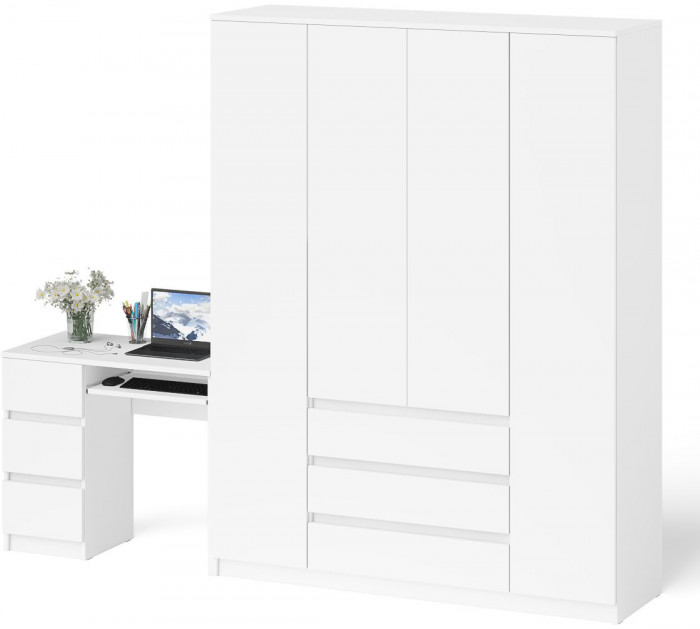 Мори Стол компьютерный МС-6 левый + Шкаф МШ1600.1, цвет белый, ШхГхВ 250,4х50,4х209,6 см., выдвижные ящики слева, НЕ универсальная сборка