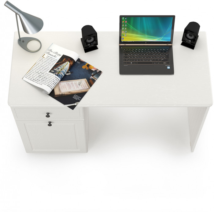 КР100 Роуз 12.148 Стол письменный, цвет ЛДСП белый(тиснение Поры дерева)/МДФ ясень ваниль, ШхГхВ 119х51,7х76,3 см., универсальная сборка