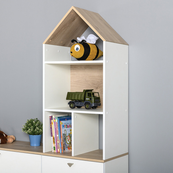 Эйп 13.14 Стеллаж + 13.322 Комод + 13.14 Стеллаж, цвет белый/дуб белый, ШхГхВ 191х41,5х183,8 см., универсальная сборка