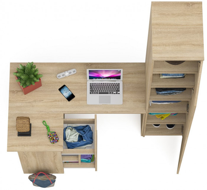 Мори Стол компьютерный МС-16 левый + Пенал МШ400.1, цвет дуб сонома, ШхГхВ 164,8х84,9х209,6 см., выдвижные ящики слева, НЕ универсальная сборка