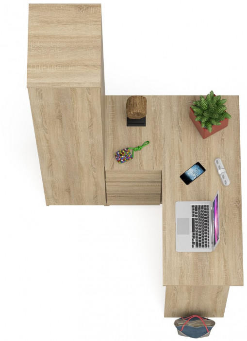 Мори Стол компьютерный МС-16 левый + Пенал МШ400.1, цвет дуб сонома, ШхГхВ 164,8х84,9х209,6 см., выдвижные ящики слева, НЕ универсальная сборка