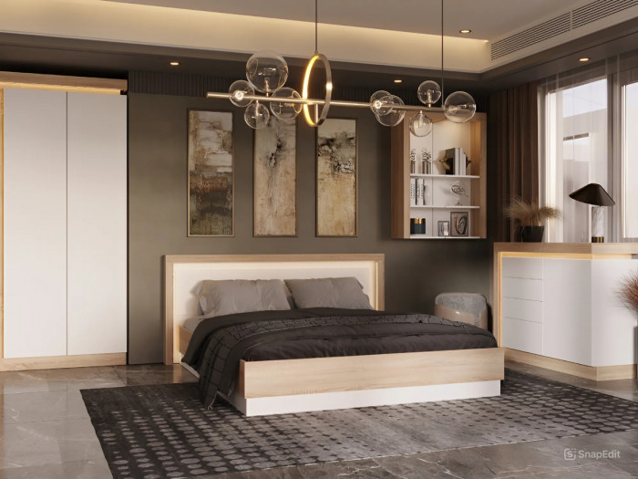 Астра Модульная Спальня, композиция 3, Белый глянец/Сонома (подсветка)