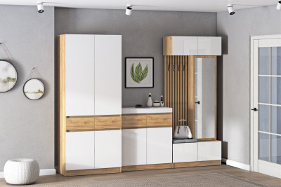 Модульная Прихожая Иннэс-10, набор 2, Дуб крафт золотой/Белый глянец
