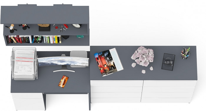 Мори Стол компьютерный МС-1 левый + Комод МК1200.8 + Полка 900, цвет графит/белый, ШхГхВ 210,4х50х209,6 см., НЕ универсальная сборка