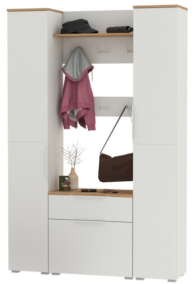 Октава Прихожая 20, цвет белый шагрень/дуб крафт золотой/фасады МДФ белый шагрень, ШхГхВ 129,3х35,4х197,6 см., универсальная сборка