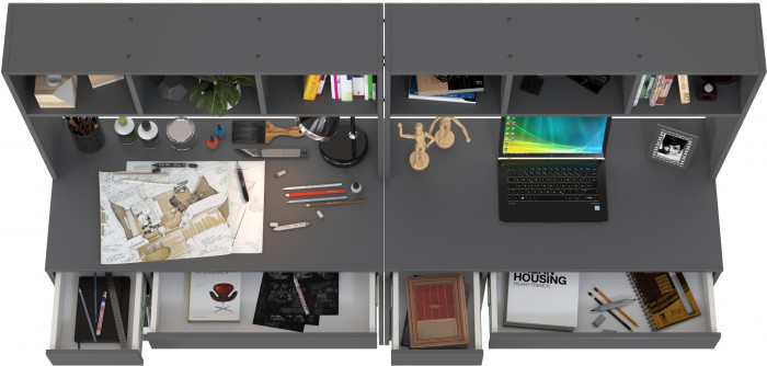 Стол компьютерный Комфорт 12.77F + Стол компьютерный Комфорт 12.77F, цвет тёмно-серый, ШхГхВ 200х49,8х147 см., универсальная сборка