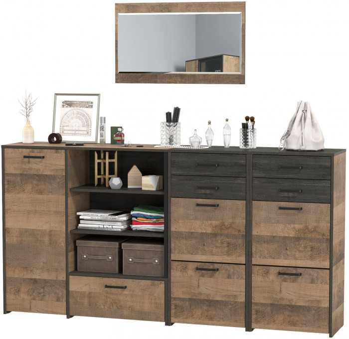 Трувор Прихожая 145, цвет дуб гранж песочный/интра, ШхГхВ 209х37х195 см., универсальная сборка