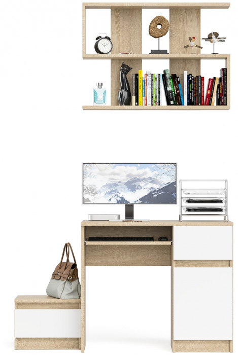 Мори Стол компьютерный МС-1 правый + Тумба ТМП400.1 + Полка 900, цвет дуб сонома/белый, ШхГхВ 130,4х50х209,6 см., НЕ универсальная сборка