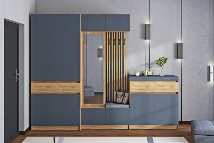 Модульная Прихожая Иннэс-10, набор 2, Дуб крафт золотой/Графит