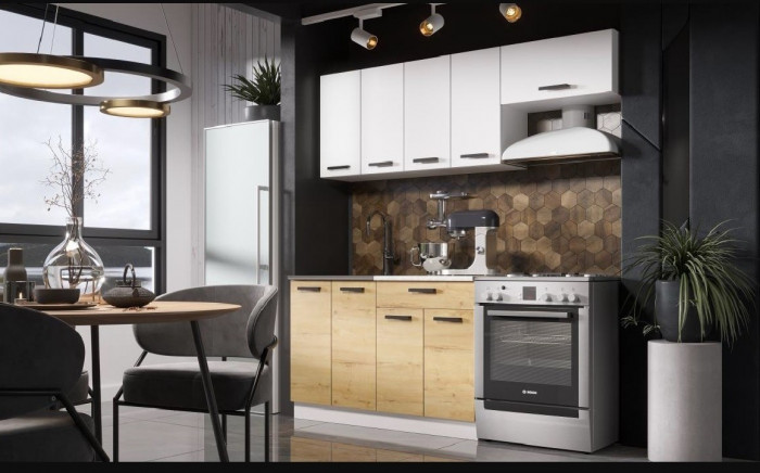 Кухня ЛДСП Хозяюшка 1200 +ГАЗ600, Вотан/Белый глянец