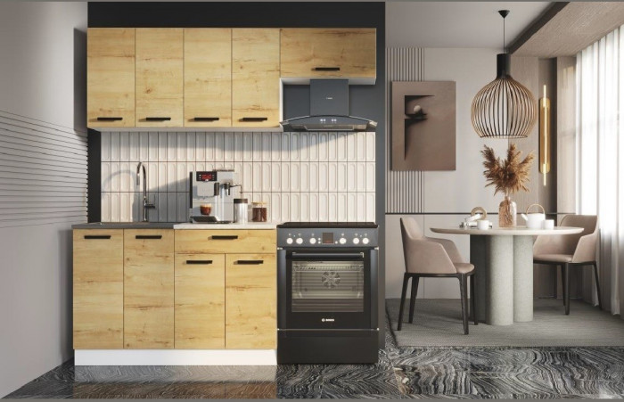 Кухня ЛДСП Хозяюшка 1200 +ГАЗ600, Вотан/Белый глянец