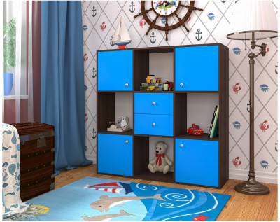 Стеллаж Джери (Ясень Анкор Темный/Голубой)