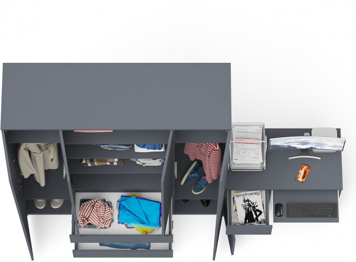 Мори Стол компьютерный МС-1 левый + Шкаф МШ1600.1, цвет графит, ШхГхВ 250,4х50,4х209,6 см., выдвижной ящик слева, НЕ универсальная сборка