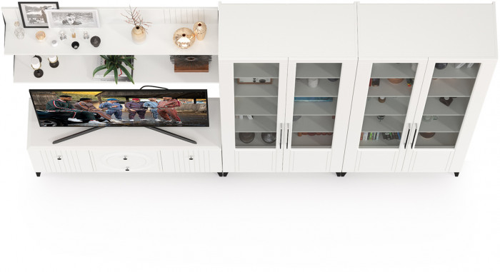 Валенсия Гостиная № 075, цвет ЛДСП белый шагрень/МДФ белый шагрень, ШхГхВ 301,3х38,3х225,2 см., универсальная сборка