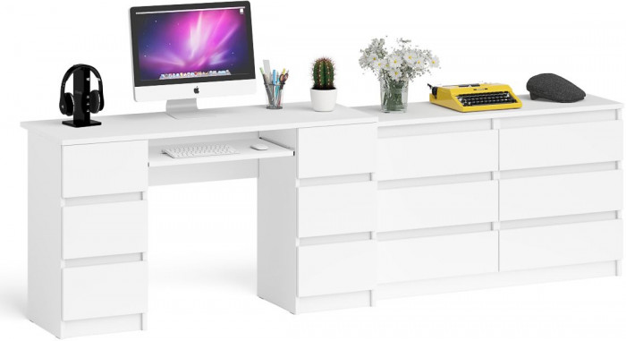Мори Стол компьютерный МС-2 + Комод МК1200.6, цвет белый, ШхГхВ 255,8х50х76,6 см., универсальная сборка