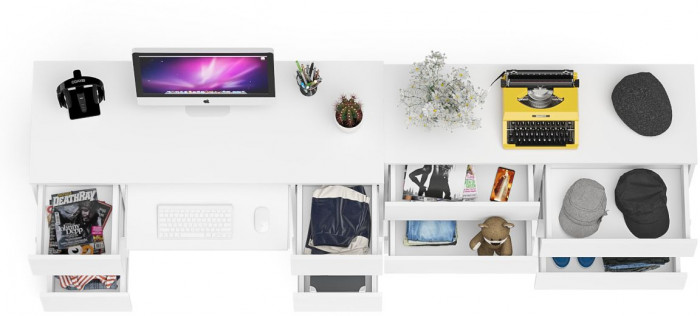 Мори Стол компьютерный МС-2 + Комод МК1200.6, цвет белый, ШхГхВ 255,8х50х76,6 см., универсальная сборка