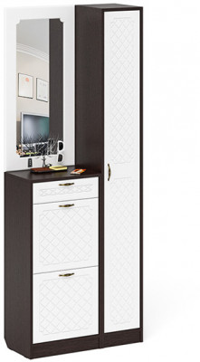 Прихожая П-6 Компоновка № 23, цвет венге/фасады МДФ белое дерево фрезеровка ромб, ШхГхВ 80х35х210 см., универсальная сборка