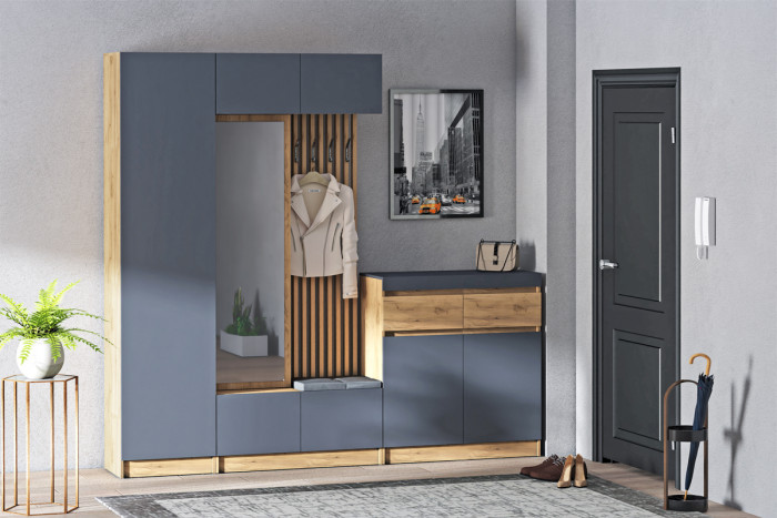 Модульная Прихожая Иннэс-10, набор 3, Дуб крафт золотой/Графит