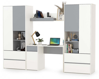 Торонто Компоновка № 05, цвет белый шагрень/стальной серый, ШхГхВ 280х53,1х195,7 см., универсальная сборка