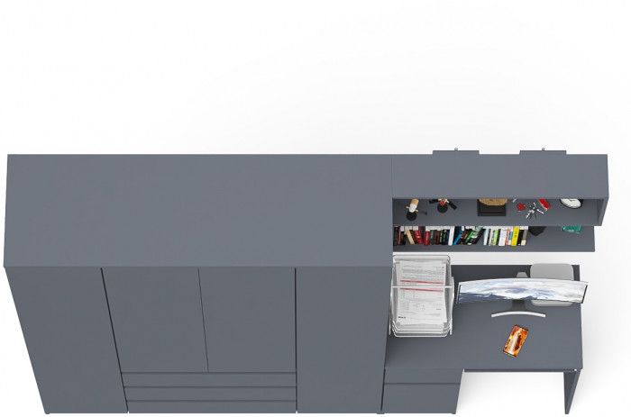 Мори Стол компьютерный МС-1 левый + Шкаф МШ1600.1 + Полка 900, цвет графит, ШхГхВ 250,4х50,4х209,6 см., НЕ универсальная сборка