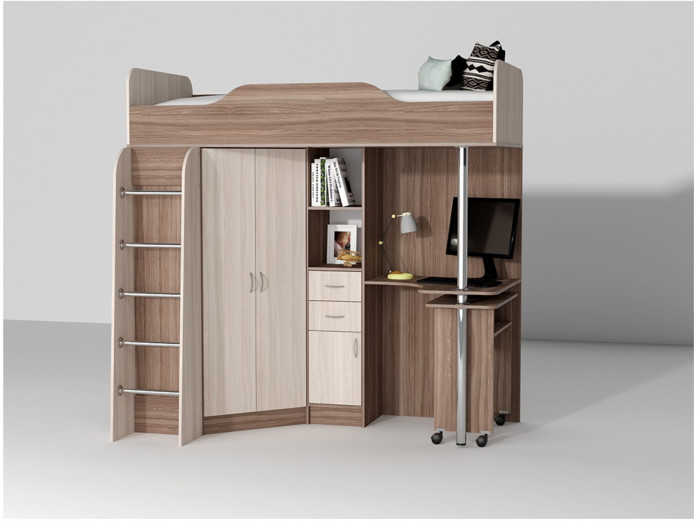 Кровать-чердак Бриз-1 80х190 (Ясень шимо темный / светлый)