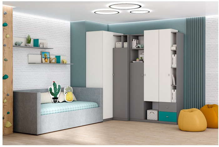 Модульная детская Клео набор 5 (Графит/Миндаль/Океан)