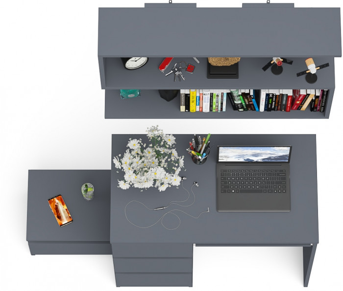 Мори Стол компьютерный МС-6 левый + Тумба ТМП400.1 + Полка 900, цвет графит, ШхГхВ 130,4х50х209,6 см., НЕ универсальная сборка