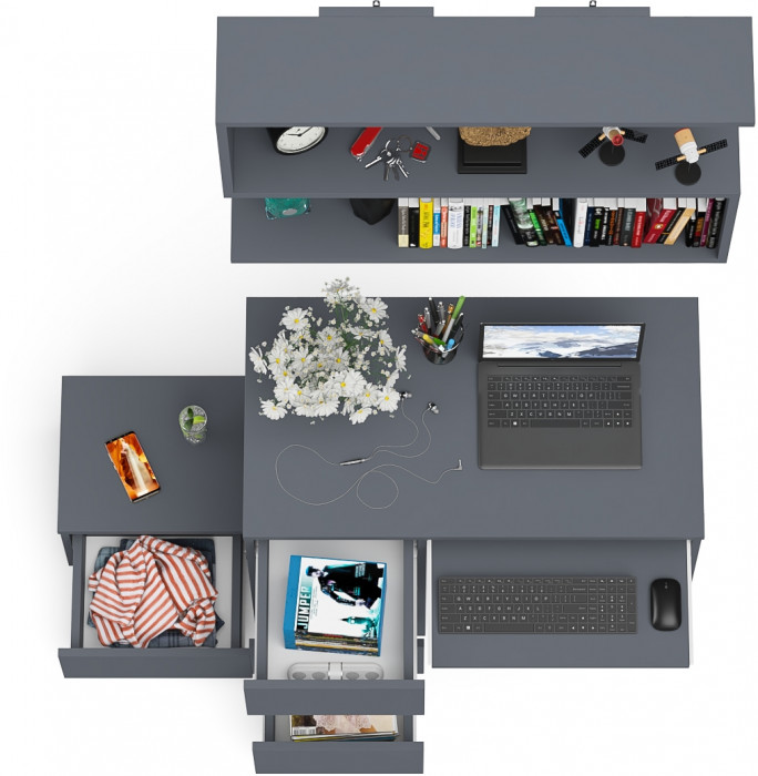 Мори Стол компьютерный МС-6 левый + Тумба ТМП400.1 + Полка 900, цвет графит, ШхГхВ 130,4х50х209,6 см., НЕ универсальная сборка