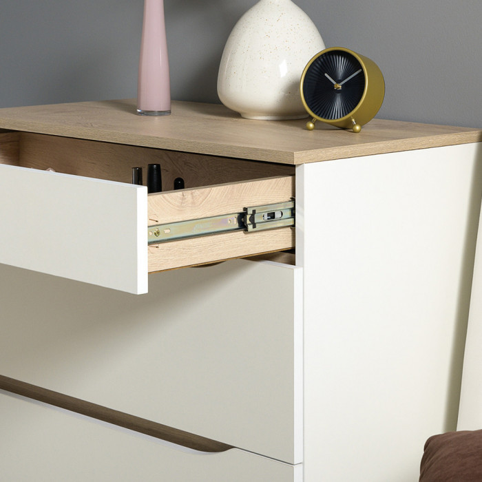 Муссон 13.97 Комод + Зеркало СВК, цвет белый/дуб эндгрейн элегантный, ШхГхВ 77х39,4х92,6 + 80х2х60 см., четыре выдвижных ящика, ручки-вырезы