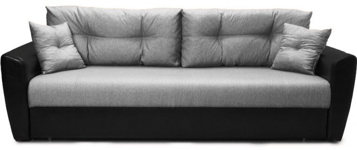 Диван-еврокнижка Амстердам, 150х195, пружинный блок, рогожка/экокожа, серый