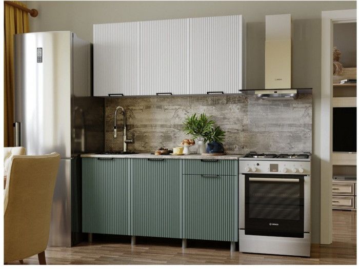 Кухонный гарнитур Кампео 1,5м Белый снег/Бриз