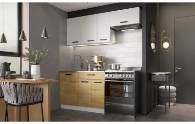 Кухня ЛДСП Хозяюшка 1100 +ГАЗ600, Вотан/Белый глянец