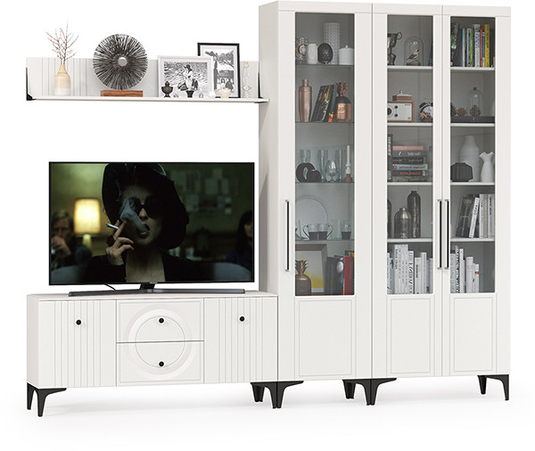 Валенсия Гостиная № 077, цвет ЛДСП белый шагрень/МДФ белый шагрень, ШхГхВ 272,2х38,3х225,2 см., универсальная сборка