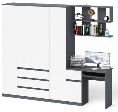 Мори Стол компьютерный МС-1 левый + Шкаф МШ1600.1 + Полка 900, цвет графит/белый, ШхГхВ 250,4х50,4х209,6 см., НЕ универсальная сборка