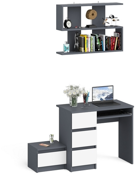 Мори Стол компьютерный МС-6 левый + Тумба ТМП400.1 + Полка 900, цвет графит/белый, ШхГхВ 130,4х50х209,6 см., НЕ универсальная сборка