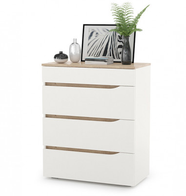 Муссон 13.97 Комод, цвет белый/дуб эндгрейн элегантный, ШхГхВ 77х39,4х92,6 см., четыре выдвижных ящика, ручки-вырезы, НЕ универсальная сборка