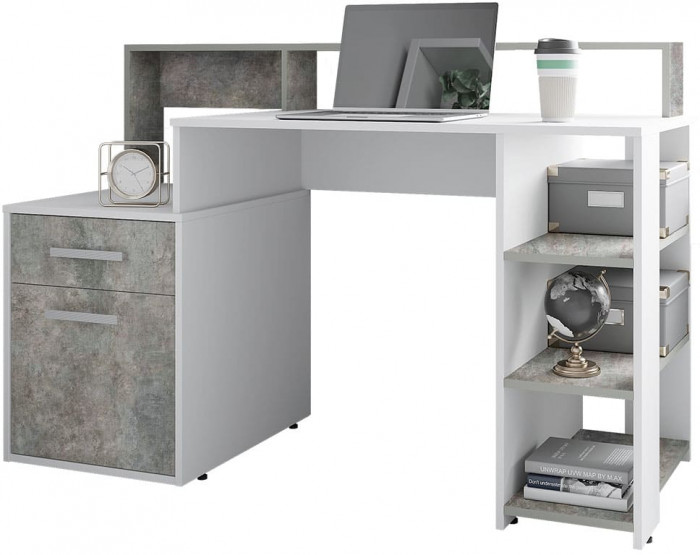 Стол компьютерный "Лайф" Белый/Метрополитан грей