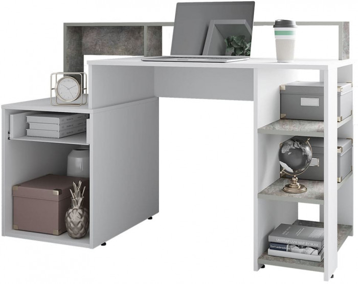 Стол компьютерный "Лайф" Белый/Метрополитан грей