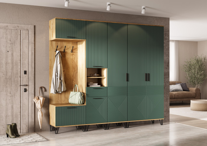 Флэш Прихожая, вариант №1, Браш мени грин/Дуб крафт