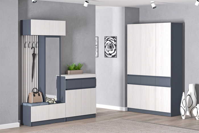 Модульная Прихожая Иннэс-10, набор 5, Графит/Ясень Анкор Светлый