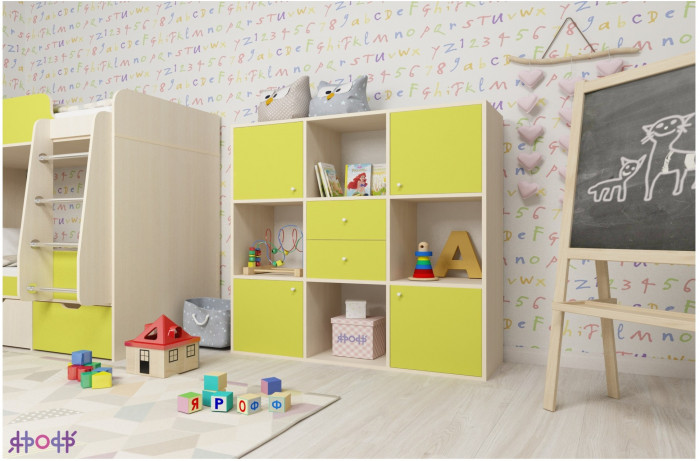 Стеллаж Джери (Дуб молочный/Лайм)