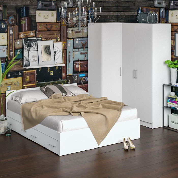 Спальня Стандарт 2-1600Я, цвет белый, ШхГхВ 163,5х203,5х70 + 171,2х81,2х200 см., сп.м. 1600х2000 мм., без матраса, основание есть