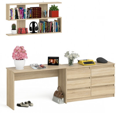 Мори Стол письменный МСП1200.1 + Комод МК1200.6 + Полка 1200, цвет дуб сонома, ШхГхВ 240,8х50х209,6 см., универсальная сборка